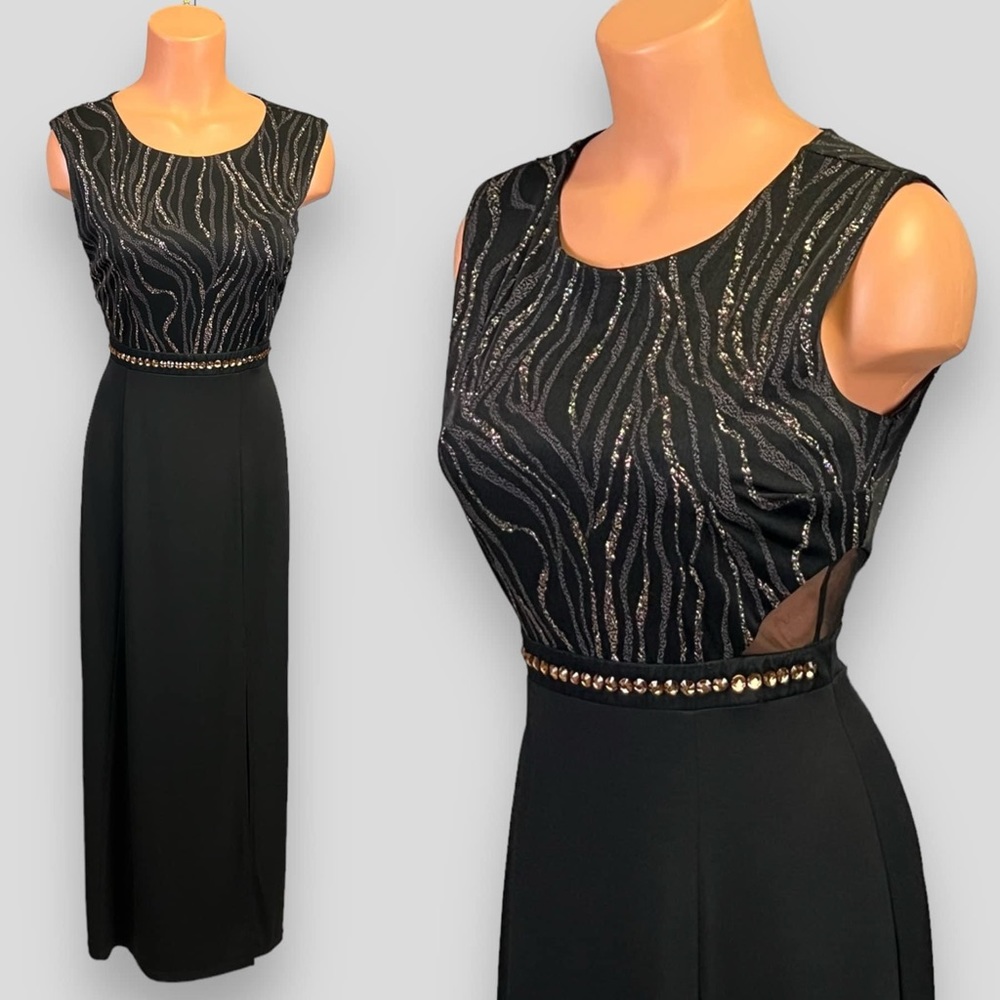 Vintage 90s Brown Gold and Black Glittery Dinner Cocktail Party Prom Dress 6